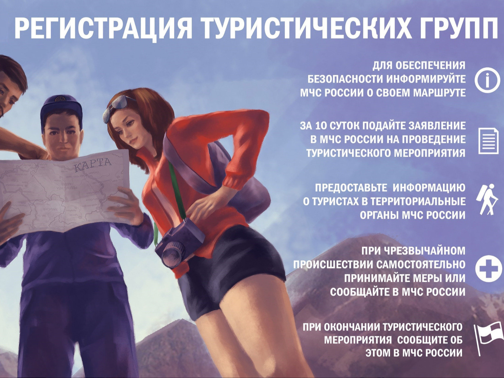Информирование территориальных органов МЧС России о туристических мероприятиях.